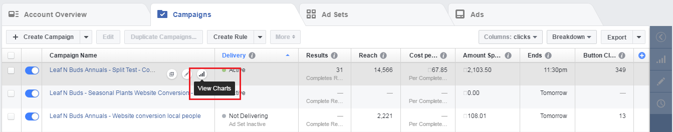 Facebook Ad Manager Dash Board