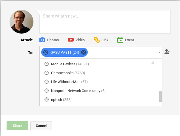 Google+ Post Sharing Options